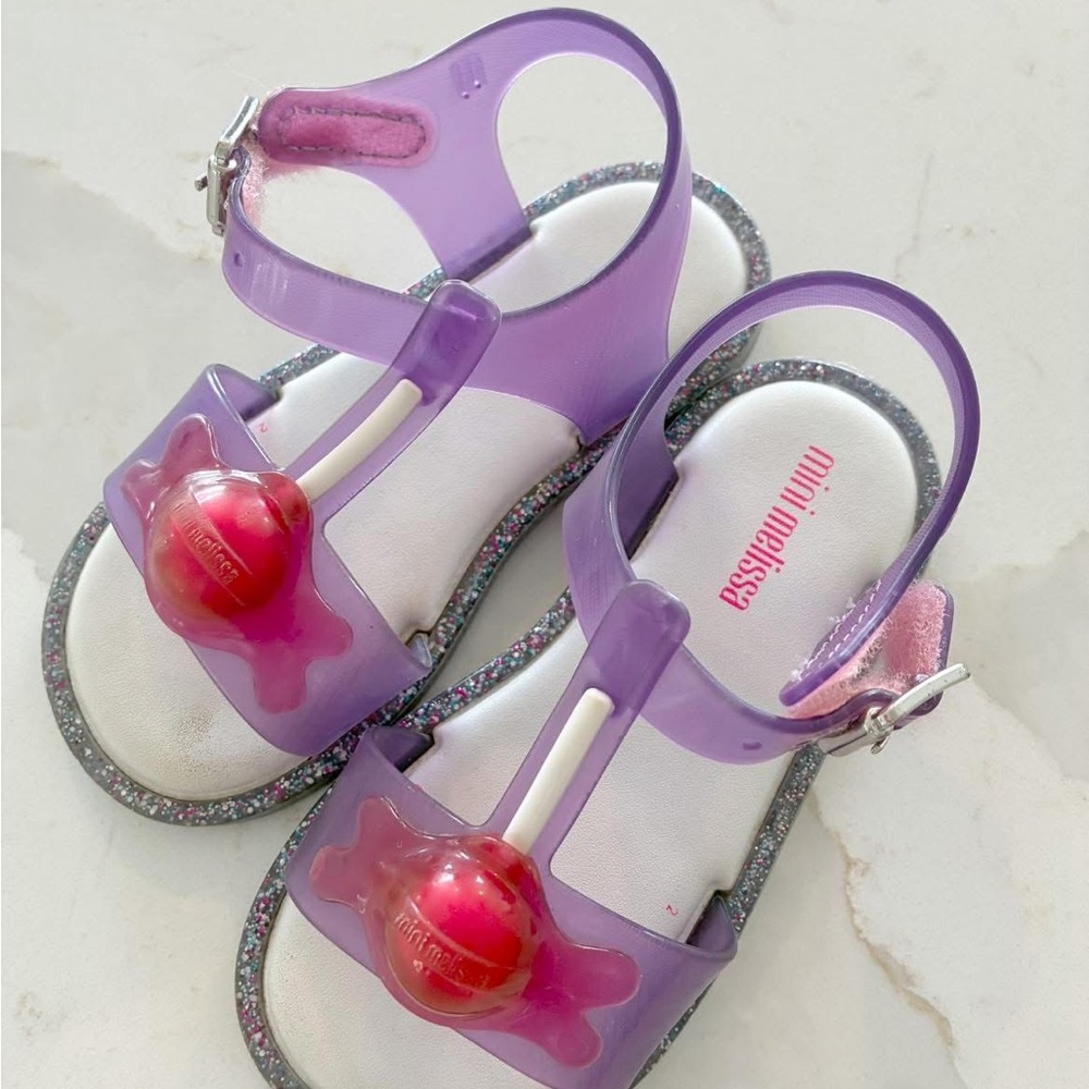 Mini Melissa Purple Sandals with Glittery Sole and Ankle Strap